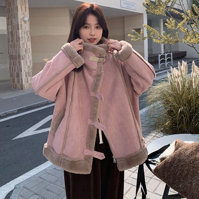 【现货】鹿皮绒加厚皮毛一体外套235-363-P185-控278，女装毛呢外套，金十上