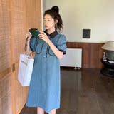 休闲撞色拼接牛仔连衣裙女夏2025新款爆款流行简单大方小个子裙子，女装连衣裙，金十上
