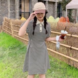 现货现货条纹设计感连衣裙235-301-P105-控158，女装连衣裙，金十上
