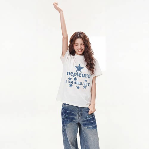 美式复古字母印花t恤女短袖新款夏季设计感显瘦短款白色半袖上衣
