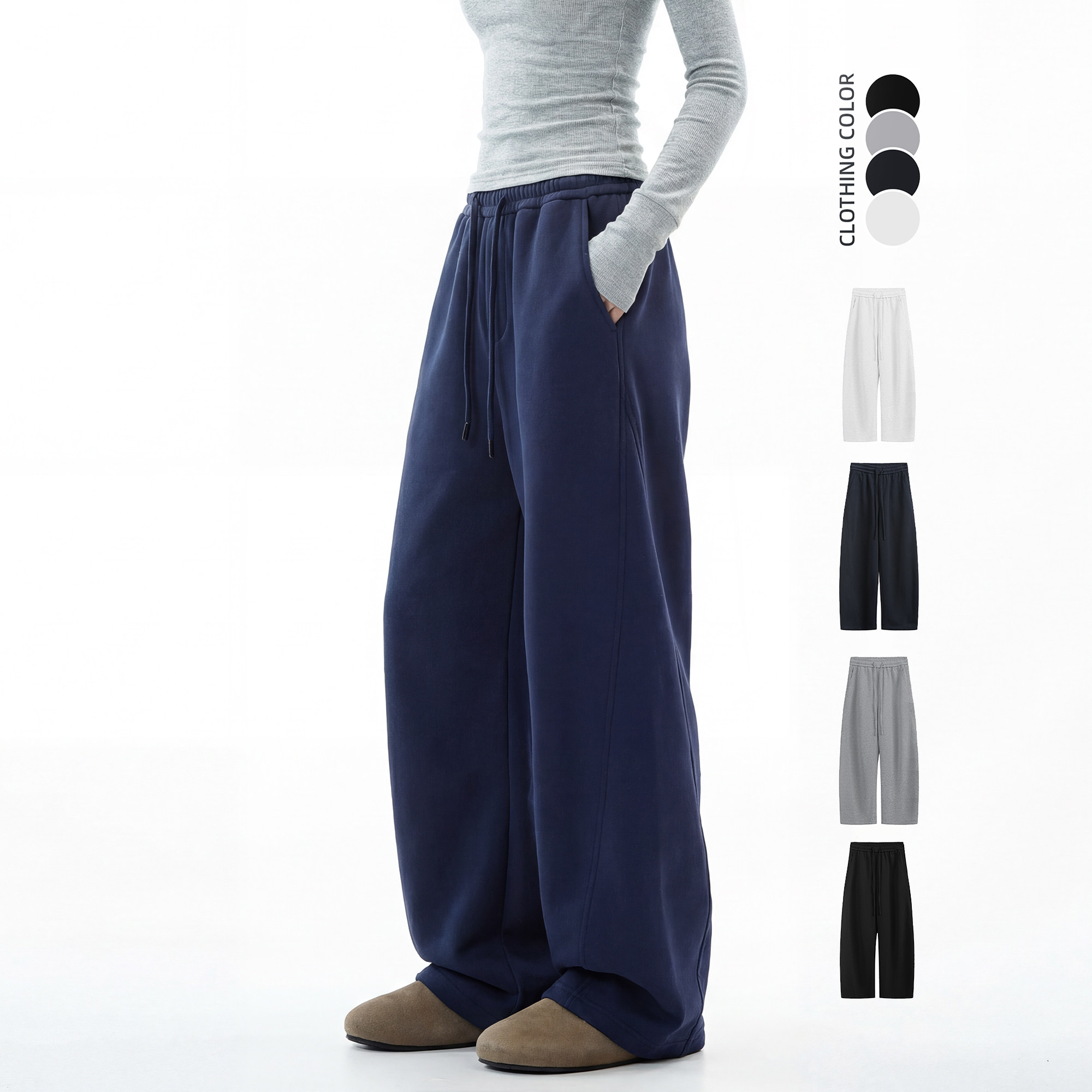 美式慵懒风垂感直筒运动卫裤女加绒加厚秋冬阔腿宽松休闲弯刀裤子,女装/女士精品,卫裤,淘宝优惠券,粉丝福利购,淘宝优惠卷