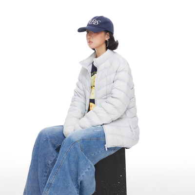 美式90绒白鸭绒排骨羽绒服女2025新款冬季设计感宽松立领轻薄外套