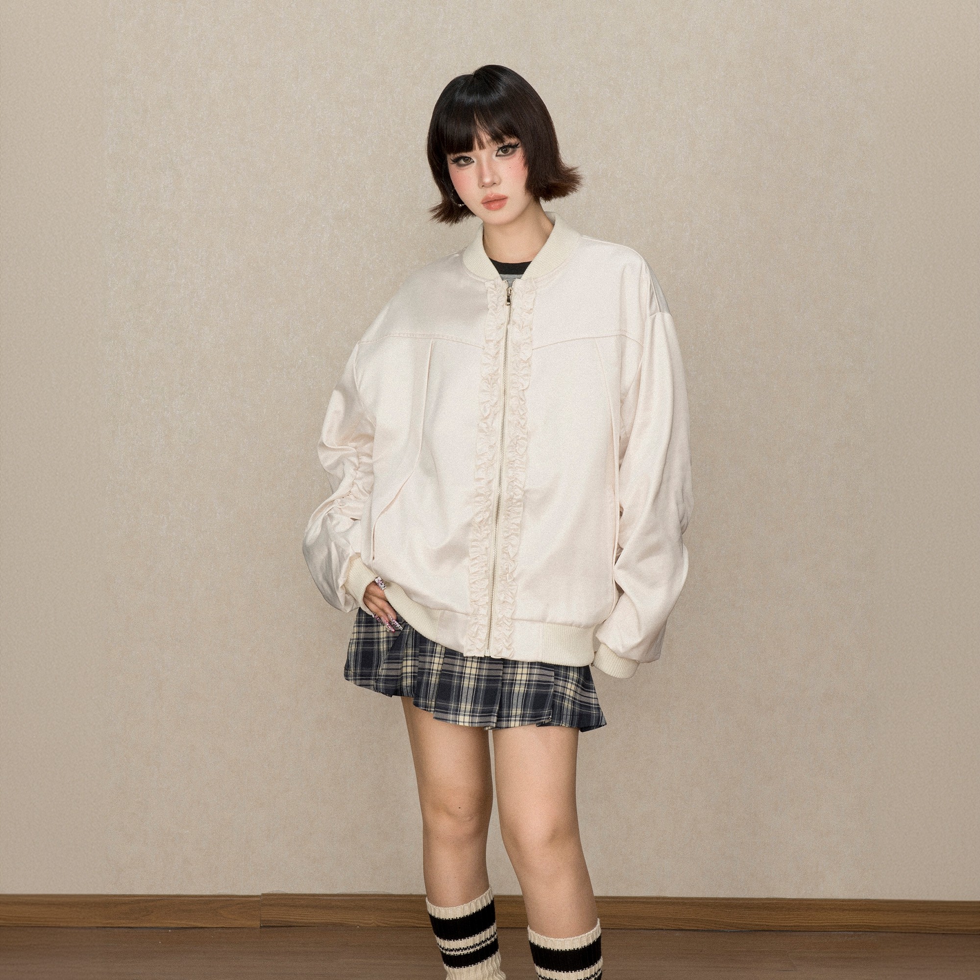 复古设计感木耳边棒球服外套女春秋款2024新款宽松小众早秋短夹克,女装/女士精品,短外套,淘宝优惠券,粉丝福利购,淘宝优惠卷