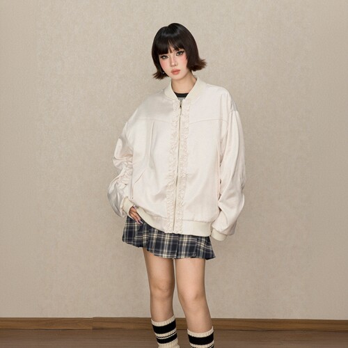 复古设计感木耳边棒球服外套女春秋款2024新款宽松小众早秋短夹克
