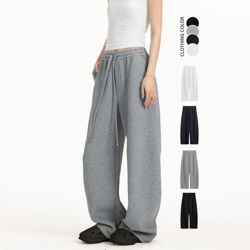 美式复古垂感直筒运动卫裤女春季2026新款阔腿宽松休闲弯刀裤子潮