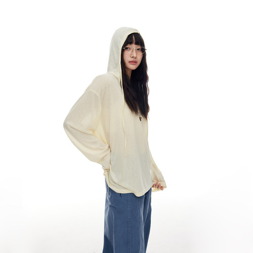 美式纯色V领长袖t恤女春夏新款慵懒风宽松套头休闲防晒罩衫上衣潮