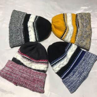 F363 外贸仿羊绒混色针织厚春秋冬季保暖防风帽56头围
