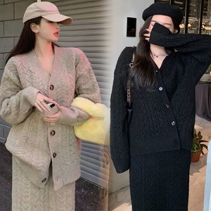 孕妇针织半身裙套装小香风气质新款毛衣外套+半身裙2件套气质套装