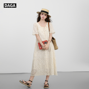 大嘎daga波西米亚镂空蕾丝连衣裙女夏海边度假宽松长裙子2025新款