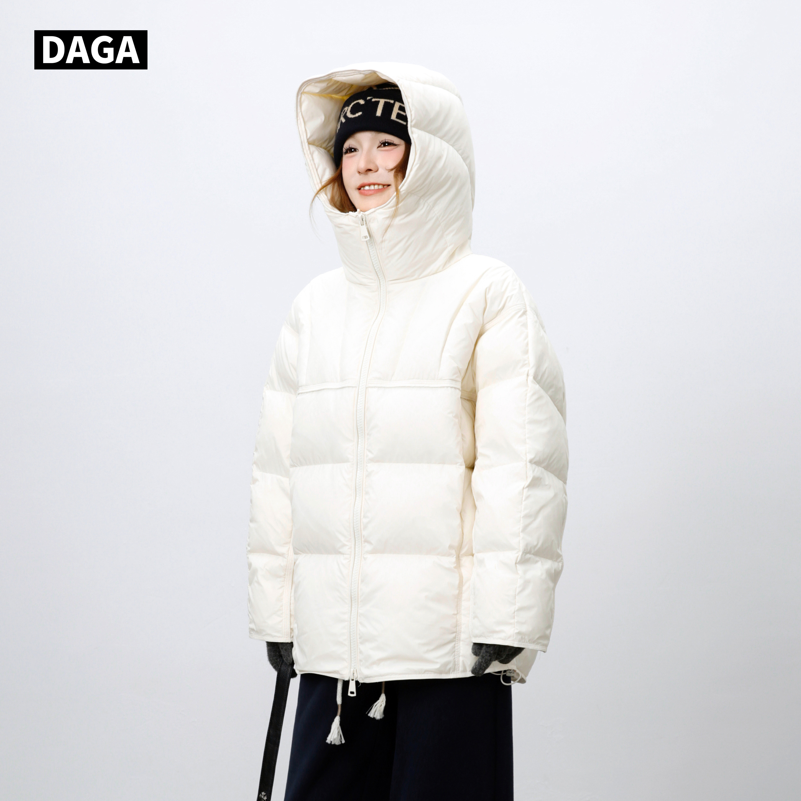 大嘎daga【白云悠悠】2025泡芙款韩版宽松连帽遮屁股白色羽绒服女