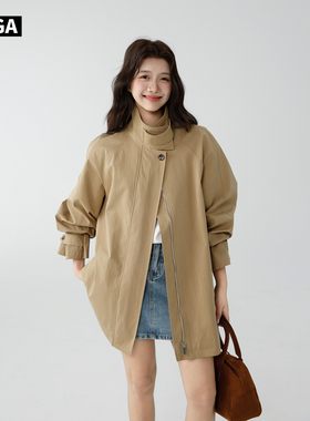 大嘎daga小众设计款斗篷立领韩系中长款巨好看风衣外套女春小个子