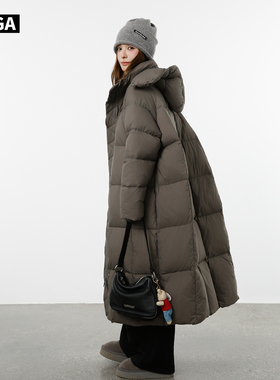 大嘎daga冰岛极寒高充绒量羽绒服女可拆卸帽加厚超长款过膝到脚踝