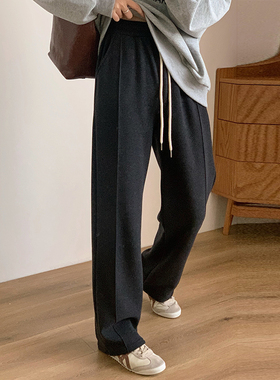 DAGA羊毛糯米裤加厚加绒裤子女冬季黑色直筒裤百搭显瘦高腰阔腿裤