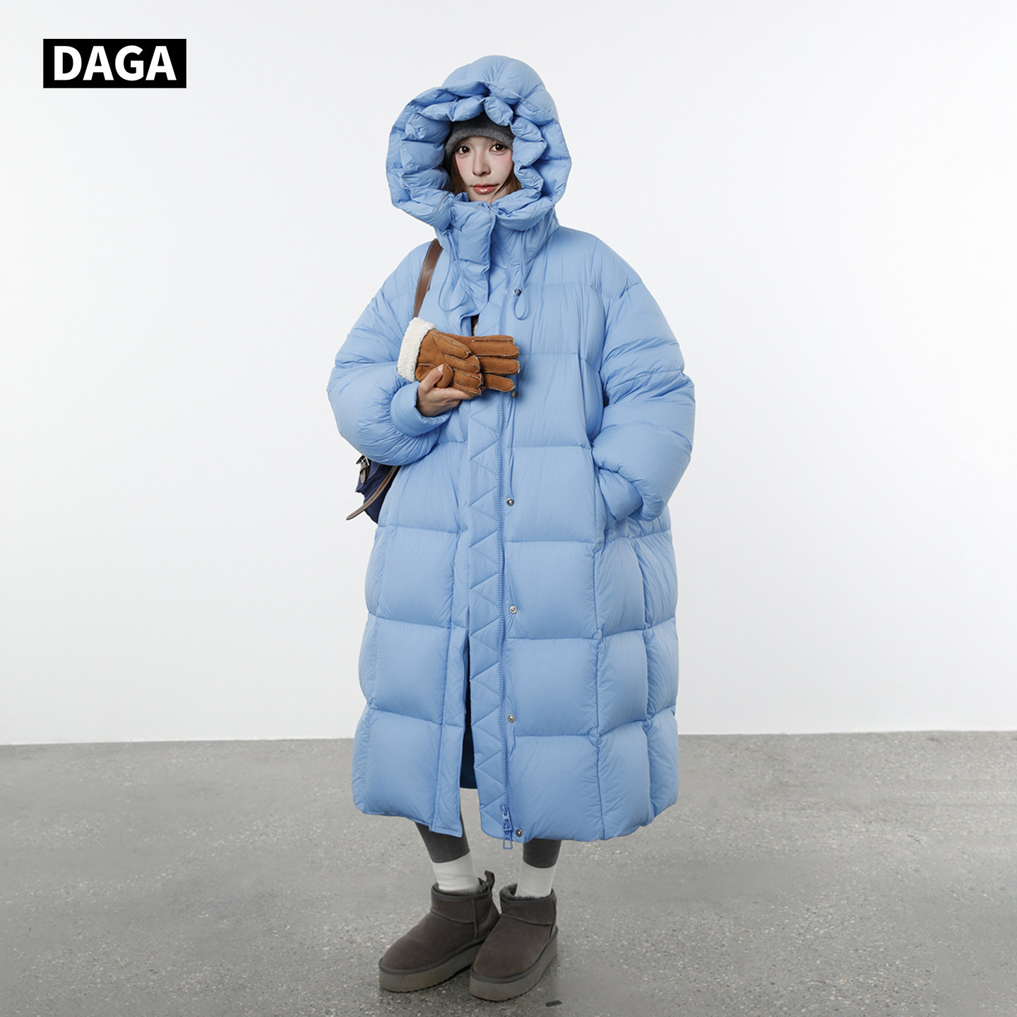 大嘎设计感花苞帽泡芙长款羽绒服