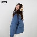 大嘎daga灯芯绒蓝色羽绒服女2025新款 外套 立领无帽学院风加厚短款