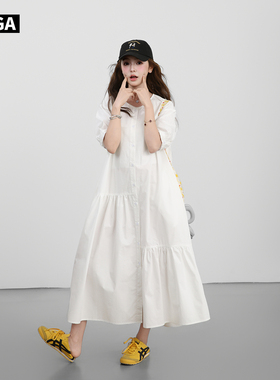 大嘎daga简单大方白色连衣裙女大码气质宽松衬衫裙长款高级感裙子
