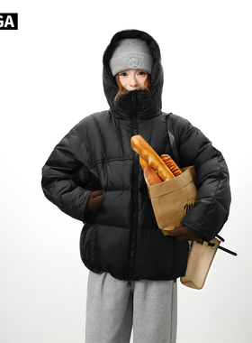 大嘎daga流行新款高级感龟背设计宽松百搭连帽90白鸭绒羽绒服女冬