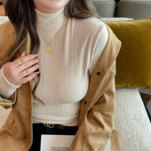 打底衫 大码 磨毛加绒半高领长袖 秋冬季 内搭中领螺纹德绒可外穿 女装