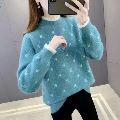 仿水貂绒毛衣女2024年新款软糯洋气针织衫女士秋冬内搭半高领打底