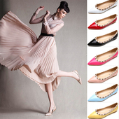 313233网红单鞋 女40 百搭铆钉软底尖头平底鞋 小码 浅口大码 鞋 43码