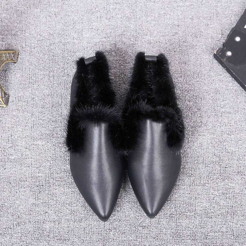 大小码单鞋2024秋冬新款水貂毛瓢鞋深口女尖头平底加绒毛毛奶奶鞋,女鞋,浅口单鞋,淘宝优惠券,粉丝福利购,淘宝优惠卷