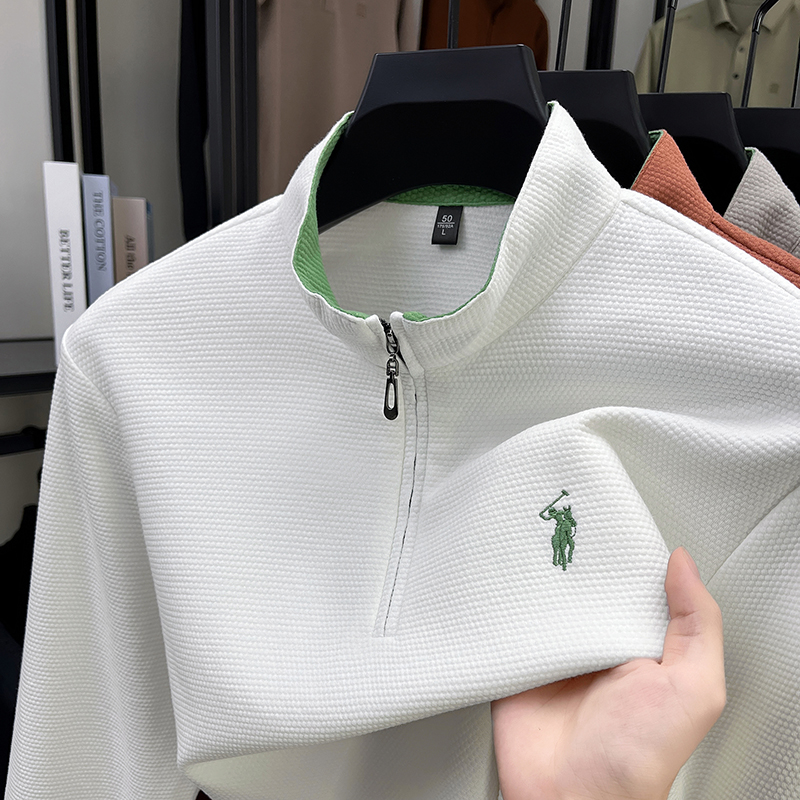 奥莱品牌折扣2025新款立领男士长袖半拉链纯色体恤polo衫打底衫