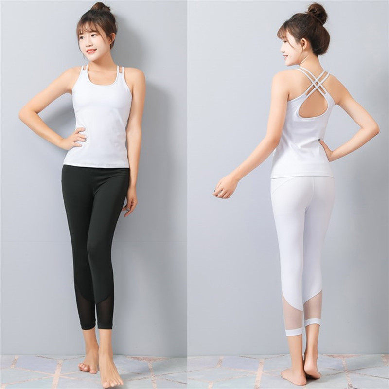 瑜伽服新套装包邮女性黑色白色运动速干背心性感跑步健身长裤显瘦