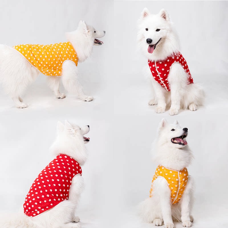 狗狗波点背心秋冬装大中型犬衣服萨摩耶拉布拉多边牧宠物开扣马甲
