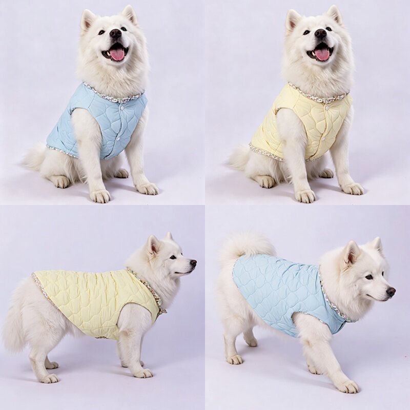 狗狗碎花背心秋冬装大中型犬衣服萨摩耶拉布拉多边牧宠物开扣马甲