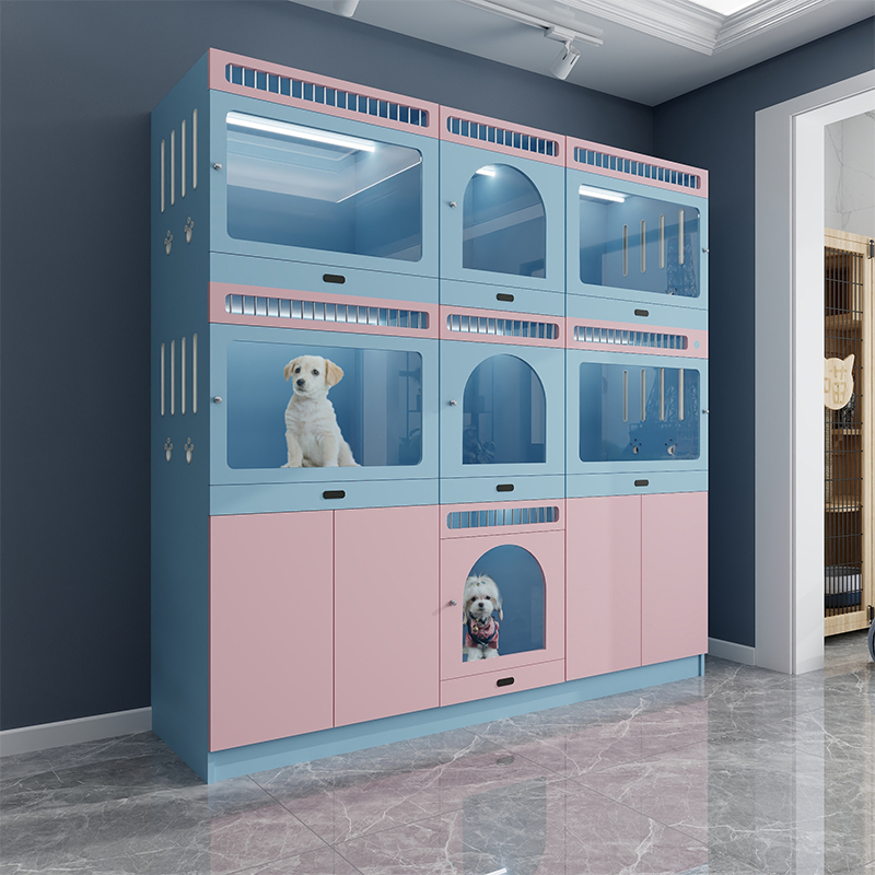 宠物店狗舍定制实木玻璃狗柜狗别墅寄养柜带厕所繁殖笼展示狗笼