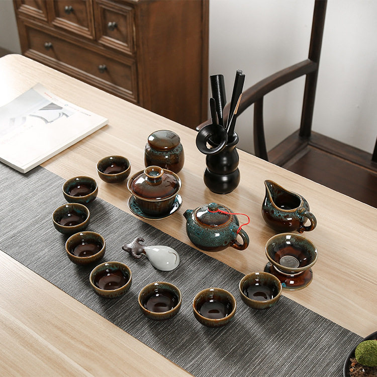 整套黑陶新中式家用办公简约茶杯图片