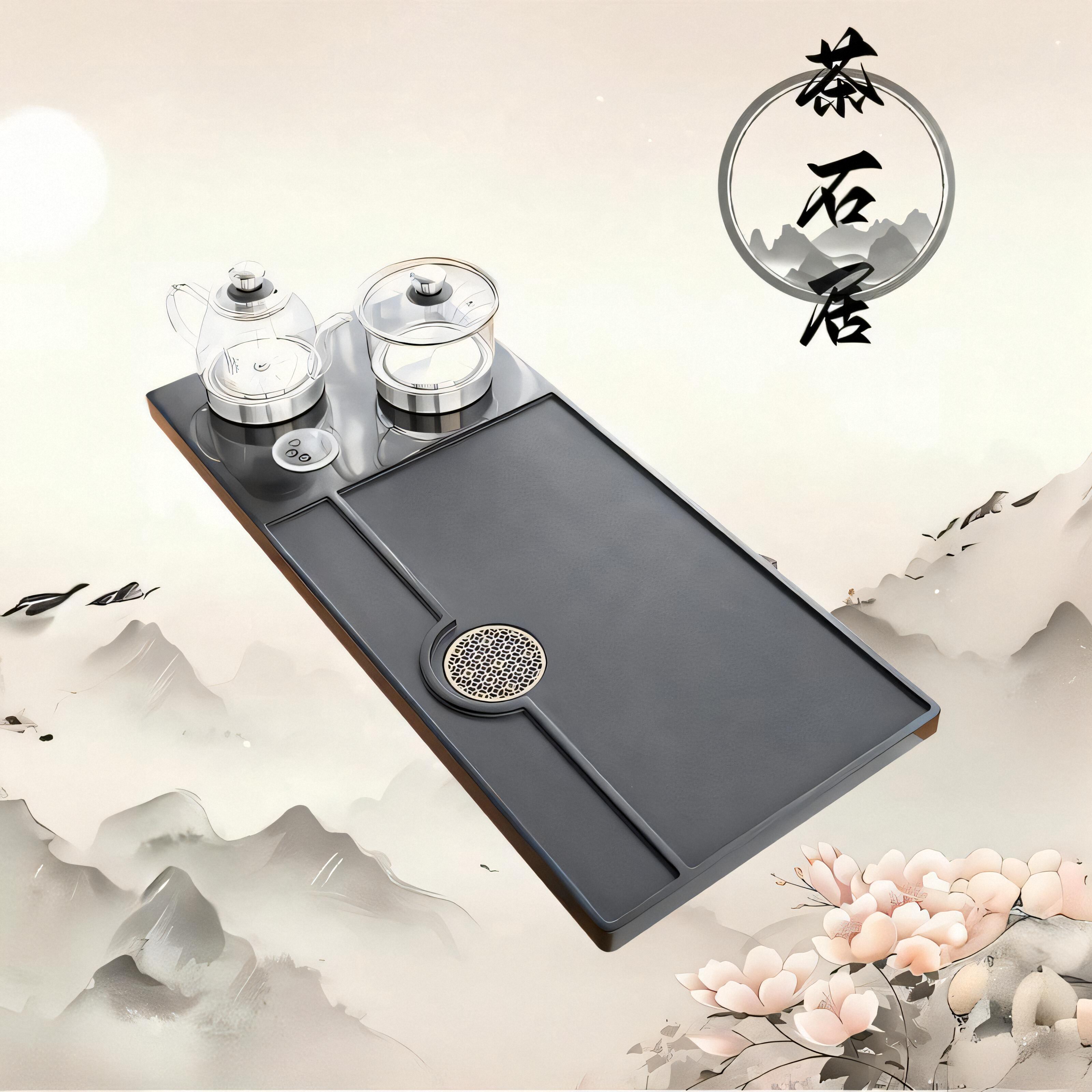 乌金石茶盘套装全自动一体带烧水壶整套功夫茶具家用石头小茶台海