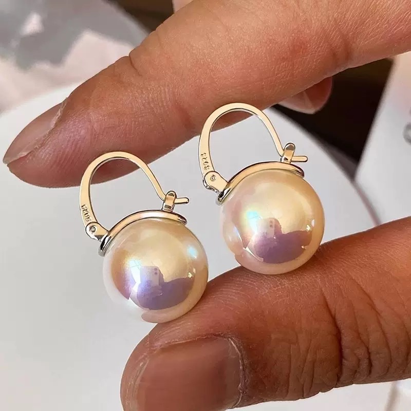 大珍珠耳环极光akoya天女澳母贝珠水桶茶壶扣女高级感法式耳扣