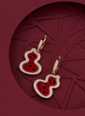 红色耳环镶钻葫芦耳饰2026马年新年喜庆秋冬新中式国风过年耳饰