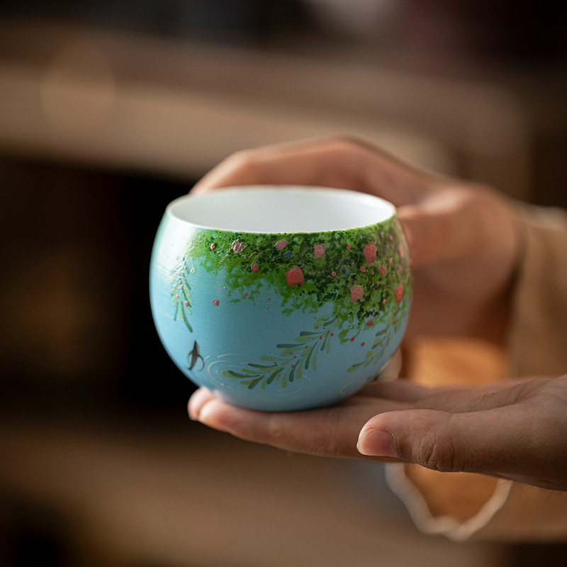 釉下彩手绘陶瓷主人杯油画风茶杯大容量单杯高档茶具个人专用杯