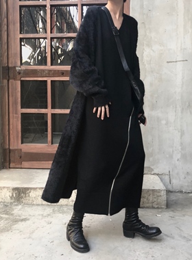 胎\重磅定制 巨显瘦仿貂绒暗黑保暖气场长款毛衣外套宽松开衫大衣