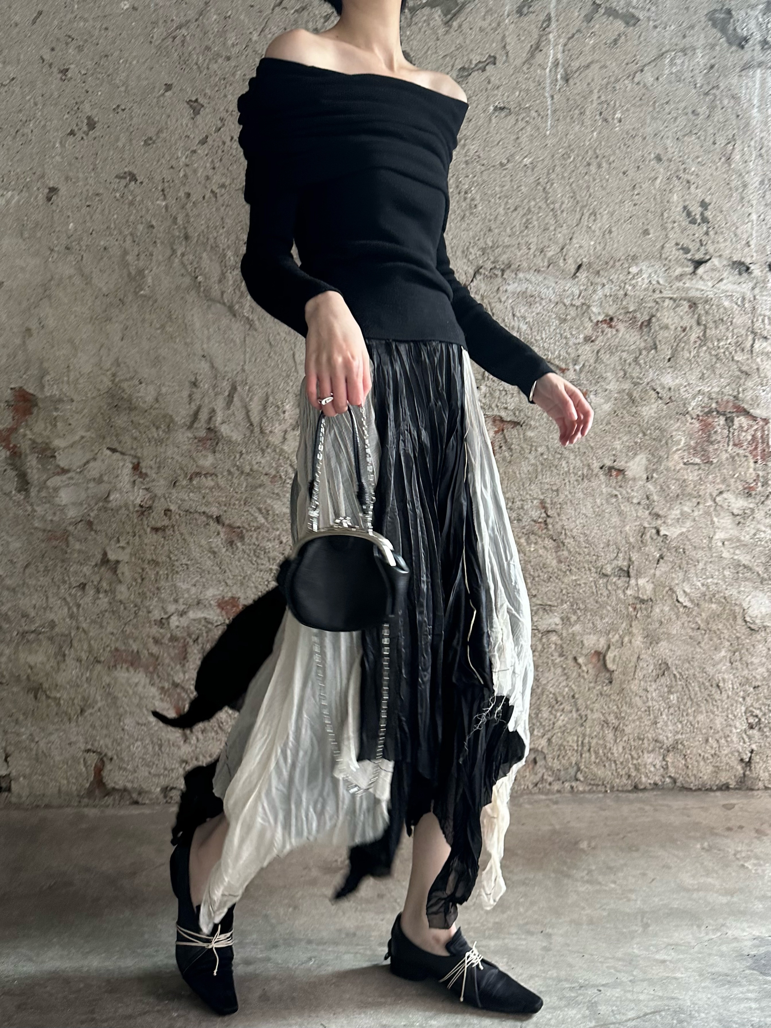 长裙暗黑风不规则褶皱半身裙