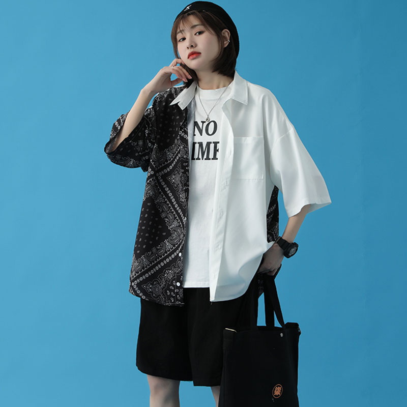 2026新款短袖衬衫腰果花拼色港风宽松大码休闲衬衣M-5XL-CS10-P38,男装T恤,星座417-1（原电商B245）