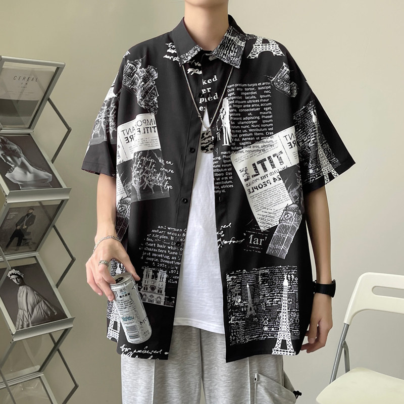2026新款短袖衬衫港风宽松大码休闲衬衣M-3XL-CS08-P38,男装T恤,星座417-1（原电商B245）