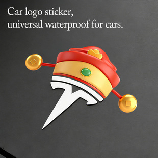 适用于特斯拉车标财神爷角贴纸特斯拉车标宝马车标装饰贴个性车贴