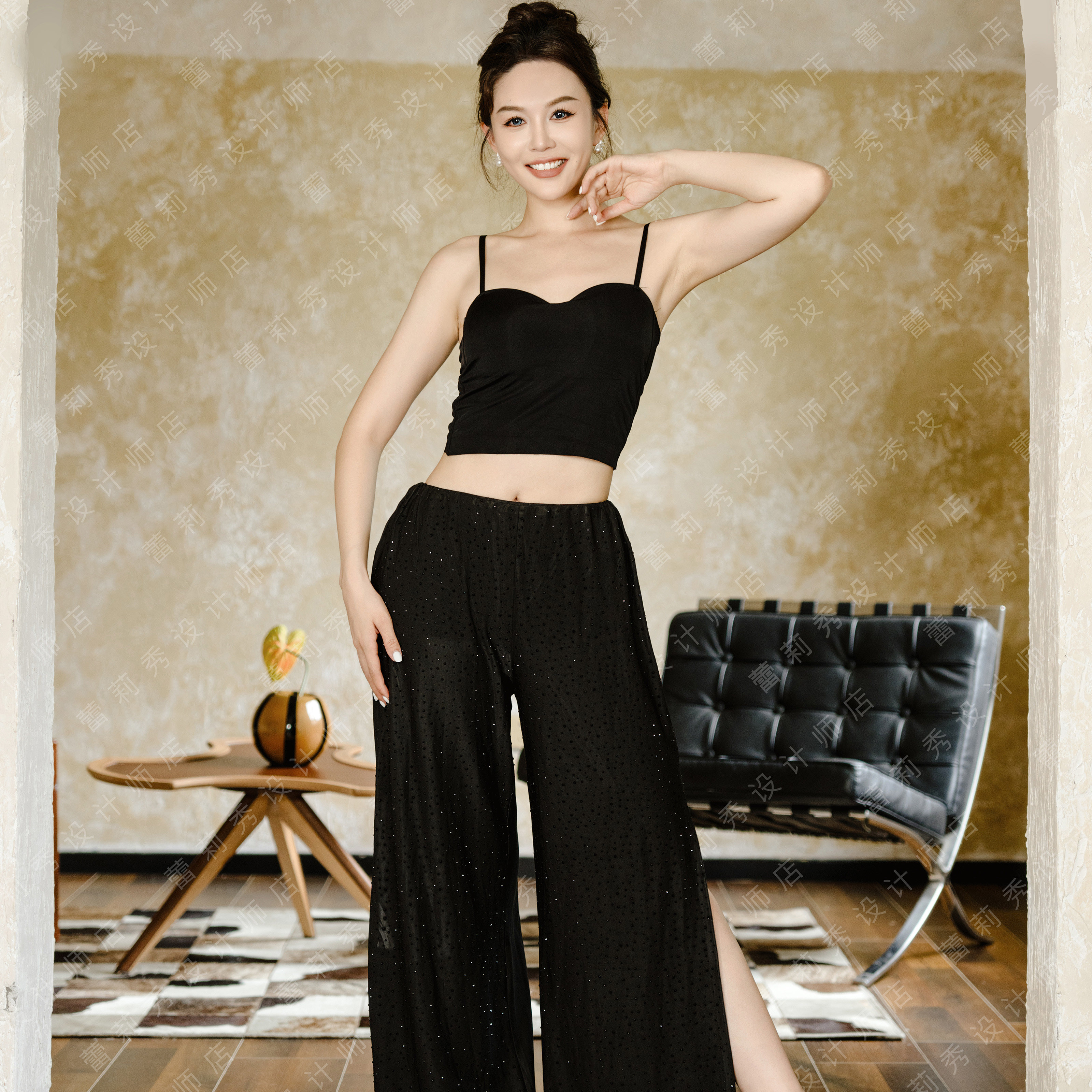 蕾莉秀李晶晶同款舞衣烫钻瑜伽裤喇叭裤肚皮舞东方舞练功服舞蹈服