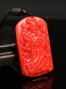 纯红财神爷新疆天然红玉招财进宝玉石挂件立体随身项链平安牌玉坠