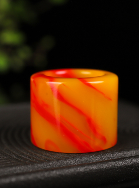 新疆和田玉鸡血玉扳指 男女款玉石戒指天然玉石指环简约 指环扳指