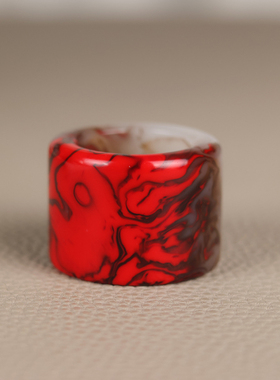 新疆和田玉鸡血石扳指男女款鸡血玉戒指招财好运戒指送爸爸礼物