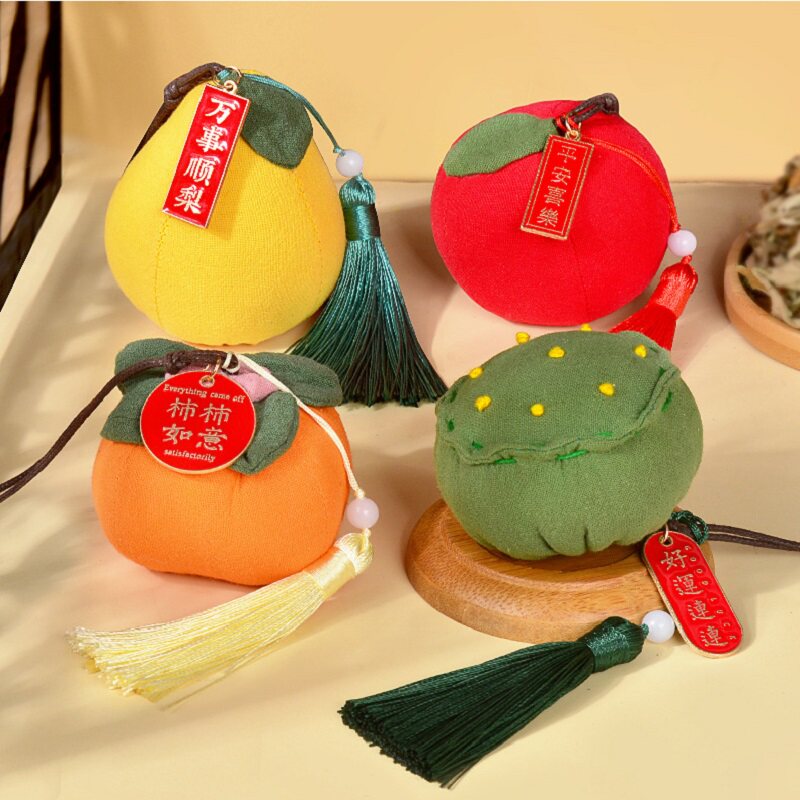 妙艾堂端午节艾草国风香包礼品柿子香囊苹果汽车挂件福果香包