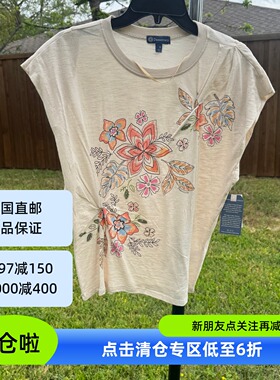 美国直邮清仓Democracy宽松版印花休闲文青范超短袖不退不換