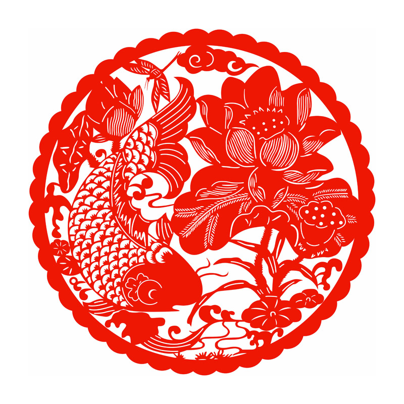 荷花鲤鱼窗花静电贴纸玻璃门窗户装饰贴纸年画剪纸2025蛇年新年图片