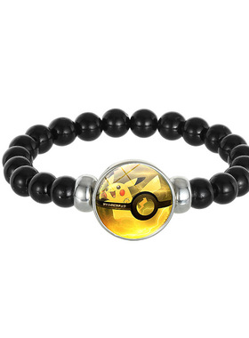 动漫周边皮卡丘主题黑色串珠手链弹力绳手串男女通用个性手饰