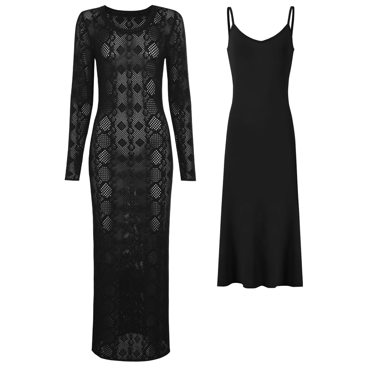 南油高品质秋季新款时尚针织修身显瘦蕾丝圆领长袖连衣裙+吊带,女装/女士精品,时尚套装,淘宝优惠券,粉丝福利购,淘宝优惠卷