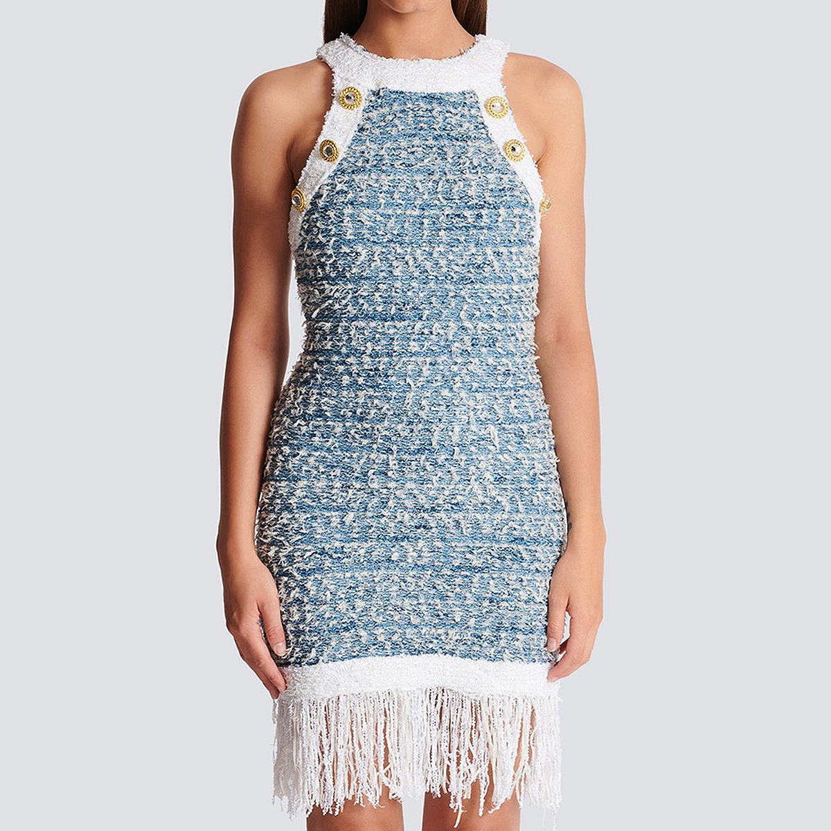 2025年夏季新款优雅时尚高品质针织圆领流苏修身显瘦无袖连衣裙女